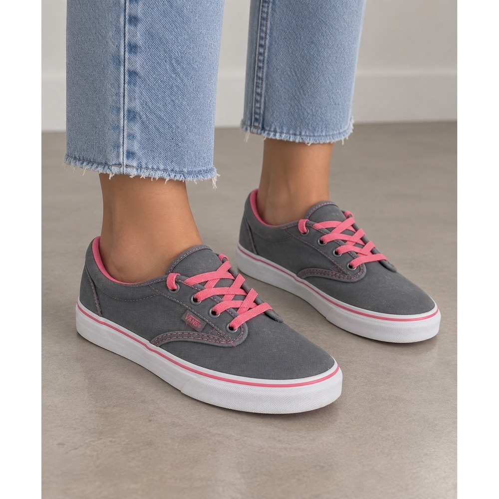 Vans Kids Missy Grey Pink Canvas Low Top Skate Shoes Size 5.0 721356